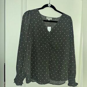 LOFT Charcoal Polka Dot Blouse